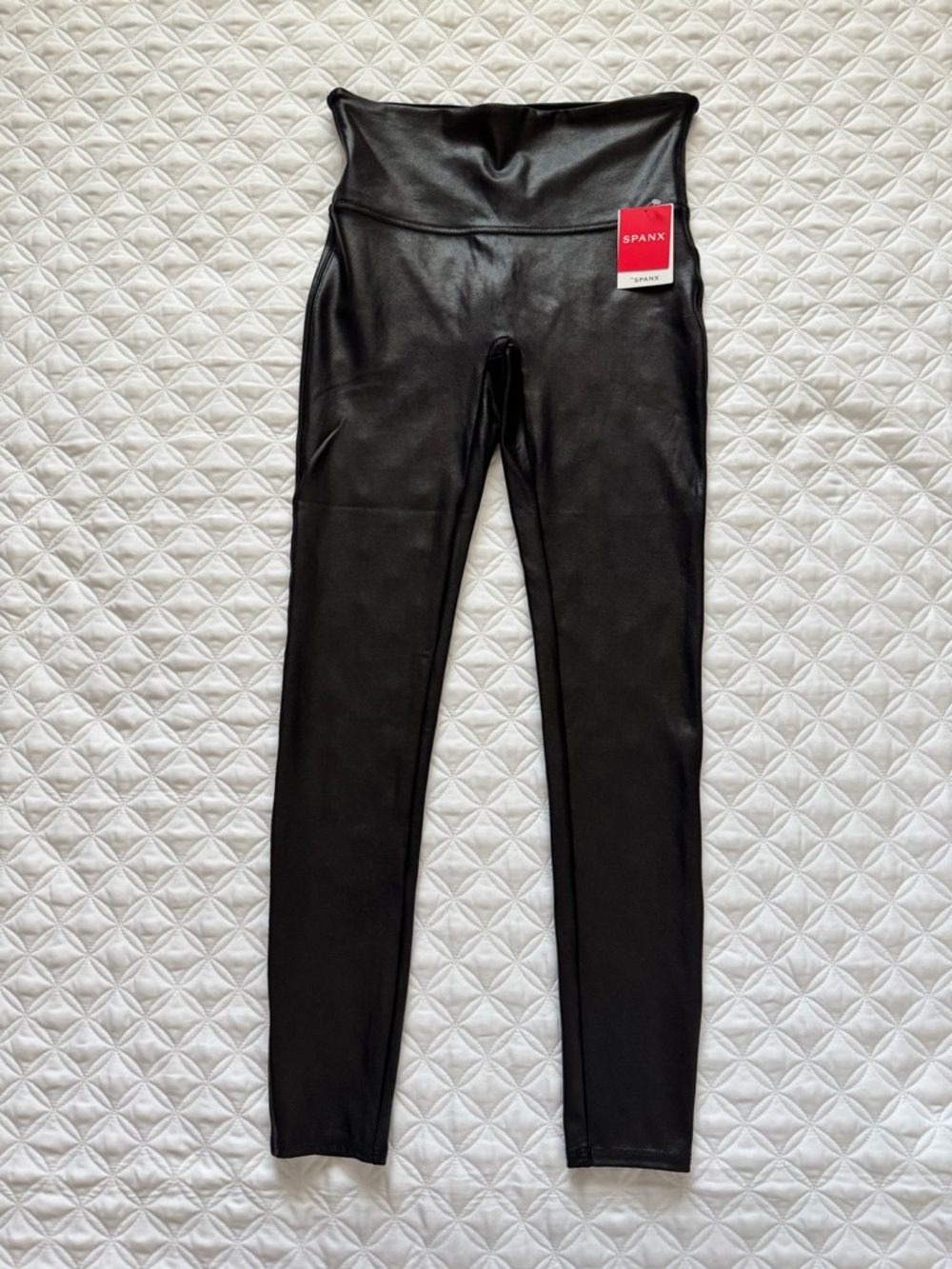 NWT SPANX Black Faux Leather High-Waist Leggings Size M